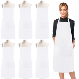 EOGRFW Cooking Apron, White Aprons with 2 Pockets, Adjustable Apron, White Cooking Apron for Men Women, Unisex Chefs Apron, Bib Apron for Kitchen, Waiter, Hairdresser, Barista, White