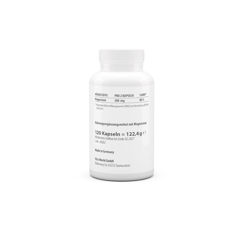 vitaworld Magnesiumtaurat, vegan, 300 mg elementares Magnesium pro 2 Kapseln,
