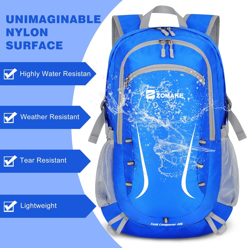 ZOMAKE Foldable Backpack 40 L, Large Lightweight Backpacks Waterproof Hiking