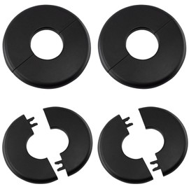 bociloy Wall Split Flange 33mm/1.3"Diameter, ABS Round Self-Adhesive Escutcheon Plate, Wall Hole Decoration Cover, Water Pipe Plate Cover, Black, 2PCS