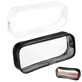 Pack of 2 Pencil Case, Cosmetic Bag, Transparent with Zip, Portable Pencil Case, Transparent Pencil Case, Pen Bag, Teenager, Storage Bag for Cosmetics, School, Office Supplies, White