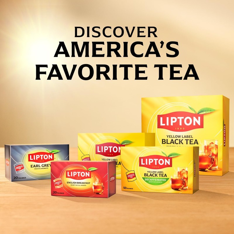 Lipton Black Tea Bags, Hot or Iced High Caffeine Tea,