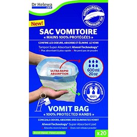 Dr Helewa Care Vomit Bag with Super Absorbent Pad and Holder, 600 ml, Pack of 20