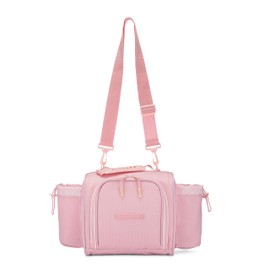 Hydra Cup Insulated Lunch Bag with Containers - Meal Prep Bag Included, Ice Packs, Shaker Bottle, Protein Funnels & Luggage Strap, Travel Meal Bag, Pink