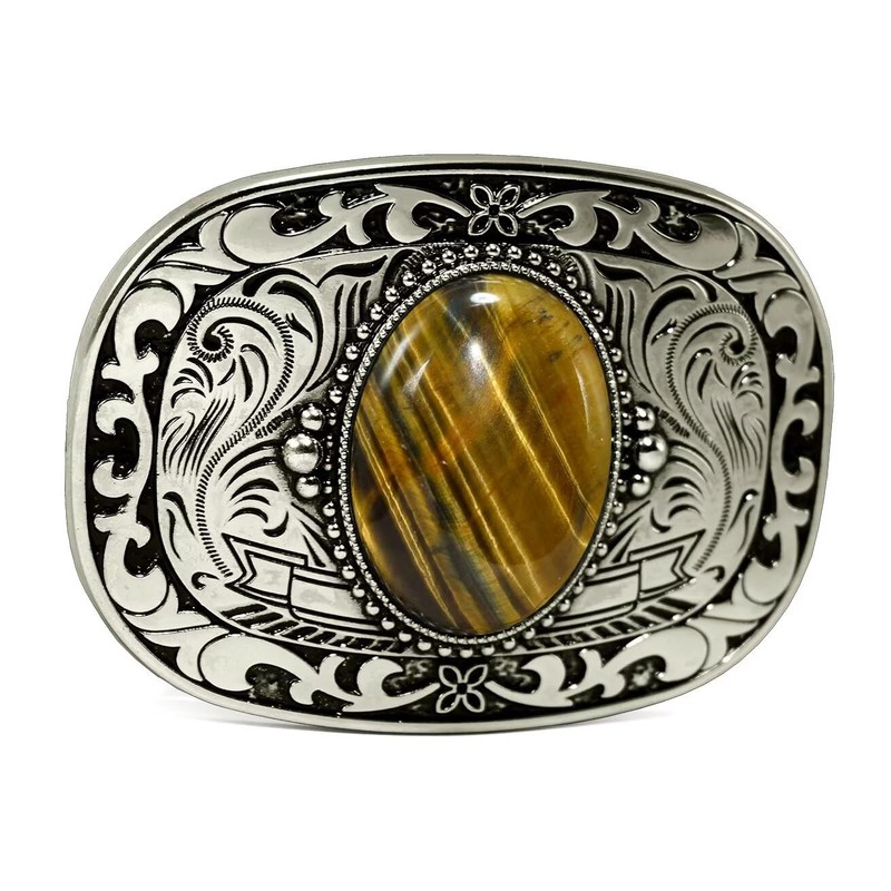 GURANSE Natural Gems Stone Belt Buckle With Acanthus Rectangle Frame