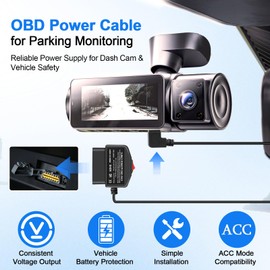 Truhuova Cavo di alimentazione OBD per dashcam, OBD2 a tipo C, kit hardwire con interruttore, 12 V-36 V a 5 V/3 A, per monitoraggio del parcheggio 24 ore e modalità ACC, protezione da sottotensione