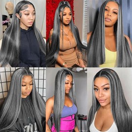 Highlight Bundles P1BGrey Straight Human Hair Bundle Two Tone Salt And Peppper Hair Extensions Ombre Gray 3 Bundles 22 24 26 Inch #1BGrey Straight Bundle 300G