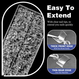 AddFavor 600pcs Extra Short Square Nail Tips, Half Cover Clear Soft Gel Nail Tips Square, 12 Sizes Press on False Nails Tips for Acrylic Nail Extension, Salon and Home DIY