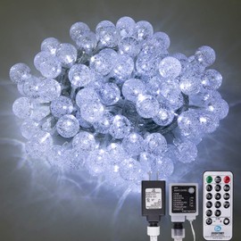 AWQ 100 LED 49 FT Globe Ball String Lights Crystal Bubble Ball Fairy String Lights Plug in with Remote 8 Modes Extendable for Indoor Outdoor Wedding Christmas Tree Garden Decor (White)