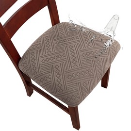 Genina Waterproof Chair Seat Covers Dining Room Chair Covers Stretch Seat Cover for Dinning Room Chair Protector Slipcovers for Kitchen, Hotel (4, Pattern1-Taupe)