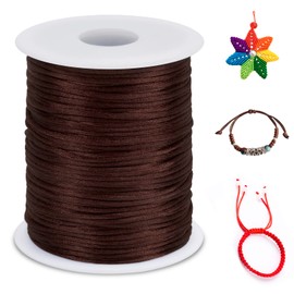 LEREATI Nylon Cord 1.5mm x 100m, Satin Cord Nylon String Macrame Cord, Coloured Beading Thread String for Making Bracelet, Necklace, Chinese Knot, Jewellery (Coffee)