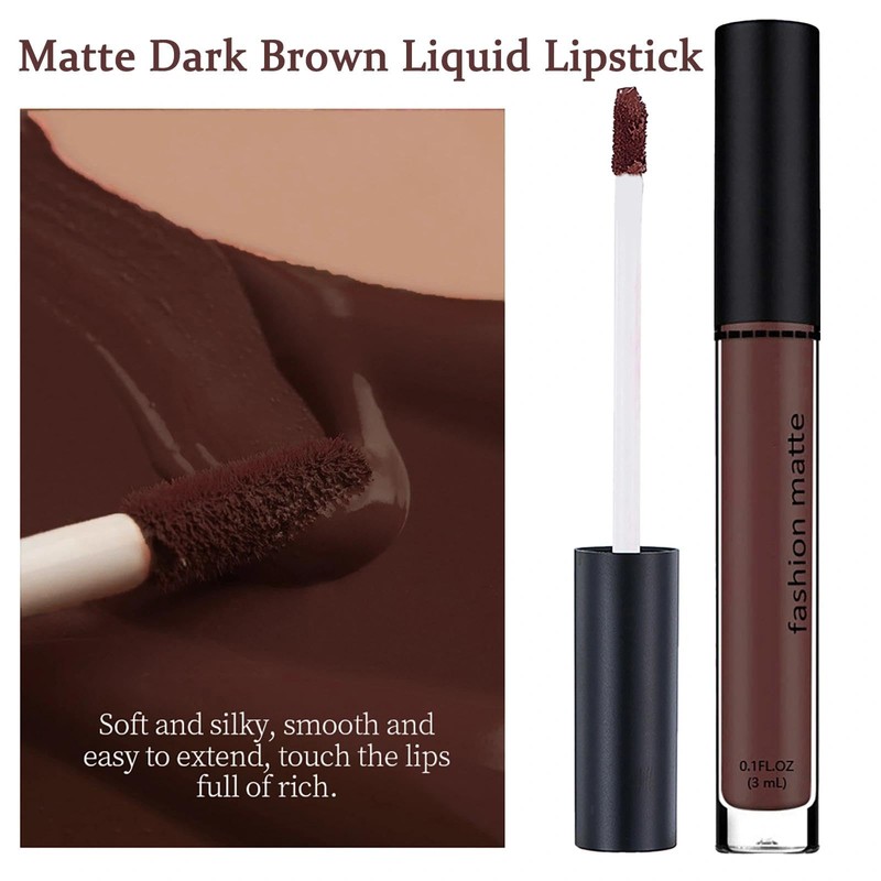 Matte Dark Brown Liquid Lipstick for Women - Long Lasting,
