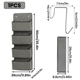 Minnhua Hanging Shelf, Bathroom Organiser with 4 Compartments, Hanging Organiser Door with 2 Hooks, Large Capacity Hanging Storage, Door Organiser for Bathroom, Bedroom, Children's Room (Grey)