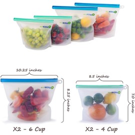 Unbranded Reusable Silicone Food Storage Bags - 2 Large, 2 Medium Sandwich, Liquid, Snack