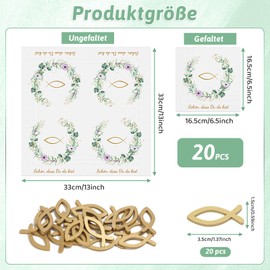 Pack of 20 Napkins and 20 Wooden Fish Decorations "Schön, dass du da bist!", Fish Table Decoration for Christening, Communion, Confirmation or Other Festive Occasions, 33 x 33 cm