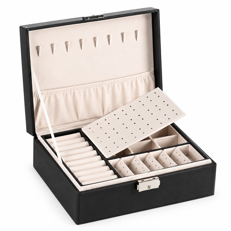 Double-Layer Jewelry Box for Organized Storage – Leather Case with
