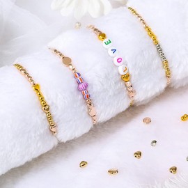 2160 Pieces Gold Spacer Beads Set, Assorted Bracelet Beads Round Rhinestone Star Beads Gold Beads for Jewelry Making, Bracelet Making Kit Jewelry Making Set(Gold, Sliver, Rose Gold, KC Gold)