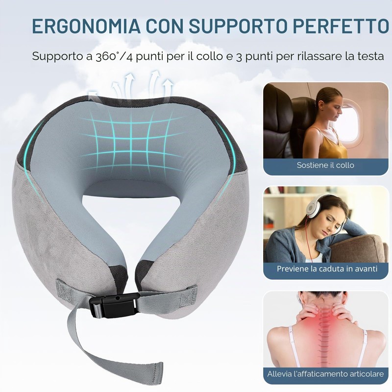 Euqvunn Cuscino da Viaggio Regolabile con Borsa, Cuscino Viaggio in