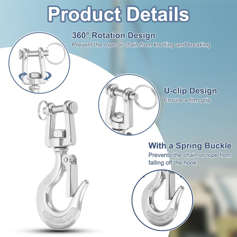 sourcing map 5/16" Clevis Slip Hook, 2Pcs 304 Stainless Steel
