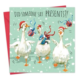 Twizler Funny Christmas Card Geese Presents - Merry Christmas Cards Funny - Xmas Card - Mens Christmas Card for Him Husband Dad Son - Womens Christmas Card for Her Wife Mum Daughter