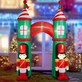 Glitzhome 10ft Christmas Inflatable Decoration Xmas Arch Gate with Soldiers Built-in Lights Outdoor & Indoor Holiday Yard DecorBlow Up Festival Decor
