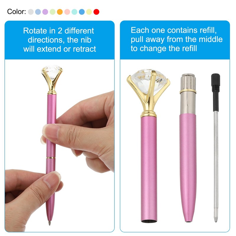 PATIKIL Black Ink Ballpoint Pen, 12 Pack Crystal Diamond Twist