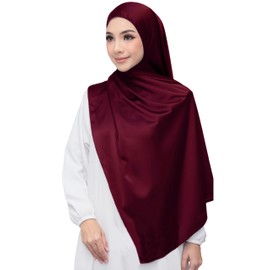 Lina & Lily Luxury Satin Hijab Head Scarf Shawl Wrap for Muslim Women Extra Long (Burgundy)