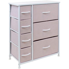 Sorbus Dresser with 7 Drawers - Furniture Storage Chest for Kid’s, Teens, Bedroom, Nursery, Playroom, Clothes, Toys - Steel Frame, Wood Top, Tie-dye Fabric Bins (7-Drawer, Pastel Pink)