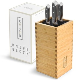 KAIZEN Bamboo Knife Block - Perfectly Sized Universal Knife Holder for Knives, Scissors - Unique Knife Stand for Counter Top with Anti-Slip Base (Without Knives)
