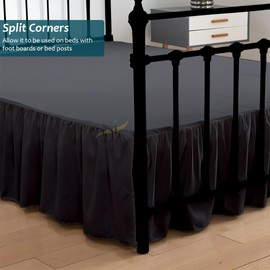 Shreem Linen Ruffled Bed Skirt with Split Corners, Gathered Style, 100% Microfiber, 18-Inch Drop, Dust Ruffle Bedskirt with Platform, Queen, Dark Grey