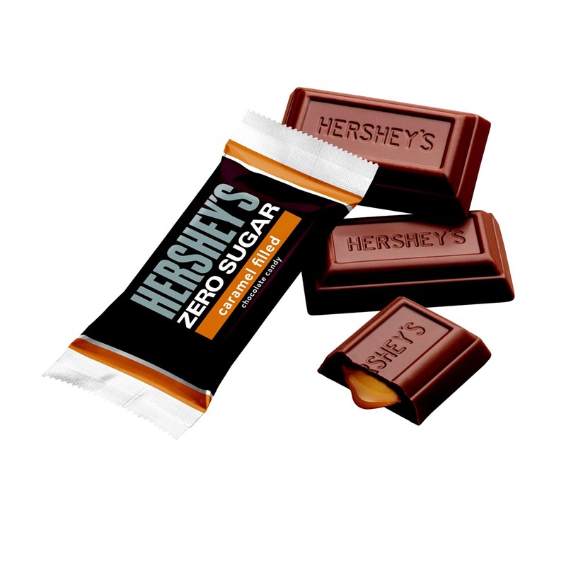 HERSHEY'S Zero Sugar Caramel Filled Chocolate Candy Bars, Bulk, Individually