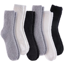 LANLEO 5/6 Pairs Womens Super Soft Fuzzy Plush Warm Winter Home Sleeping Slipper Socks 2 Balck 2 White 2 Gray