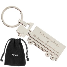 KEYU Guardian Angel Keyring Truck with 2 Texts to Choose From | Gift for Truck Drivers | Key Ring Drive Carefully | Lucky Charm Car | Lucky Charm Small | Truck Accessories, Wir brauchchen Dich Hier