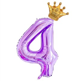 40Inch Purple Number 4 Crown Balloons Set, 4th Birthday Balloons for Girls, 4th Wedding Anniversar Celebration Decorative Balloons. (4)