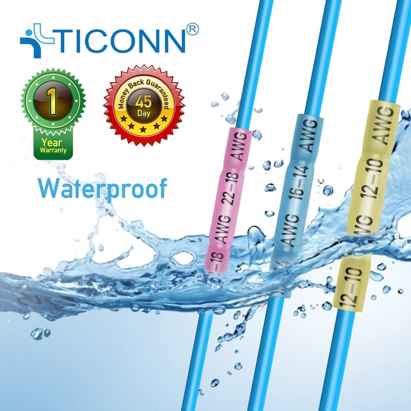 TICONN 400PCS Heat Shrink Butt Wire Connector Kit, Insulated Waterproof