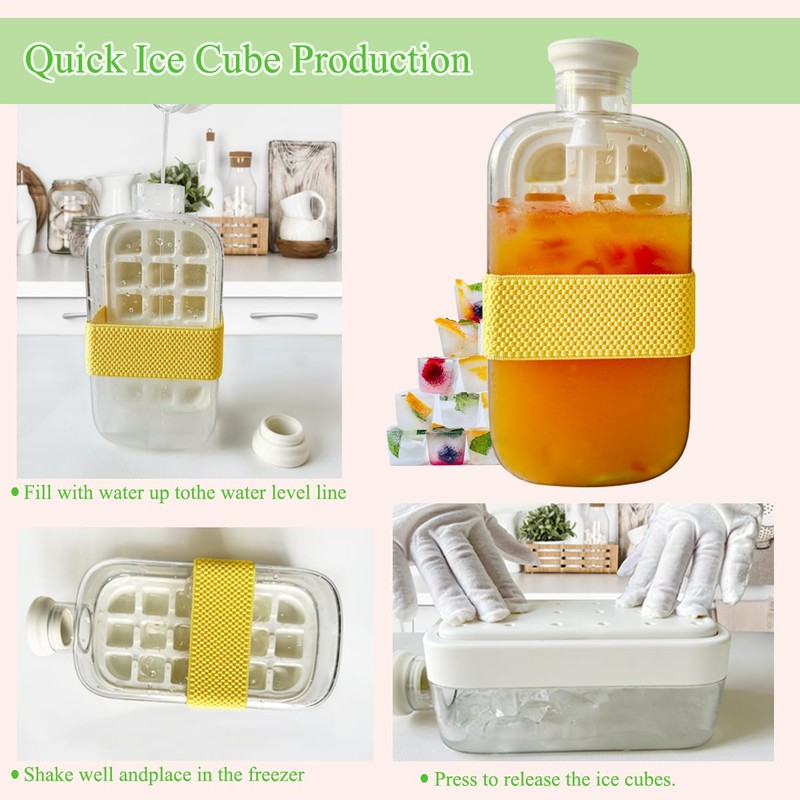 Ice Cube Bottle with Straw, Ice Cube Bottle, 2-in-1 Ice