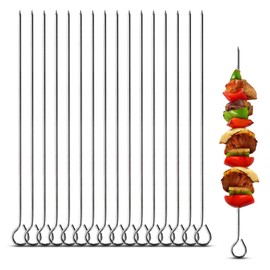 Kebab Skewers, 30 Pcs 12 Inch Stainless Steel Barbeque Skewers, Reusable BBQ Grilling Kabob Skewer with Ring-Tip Handle for Chicken, Fruit, Vegetable, Meat, Beef