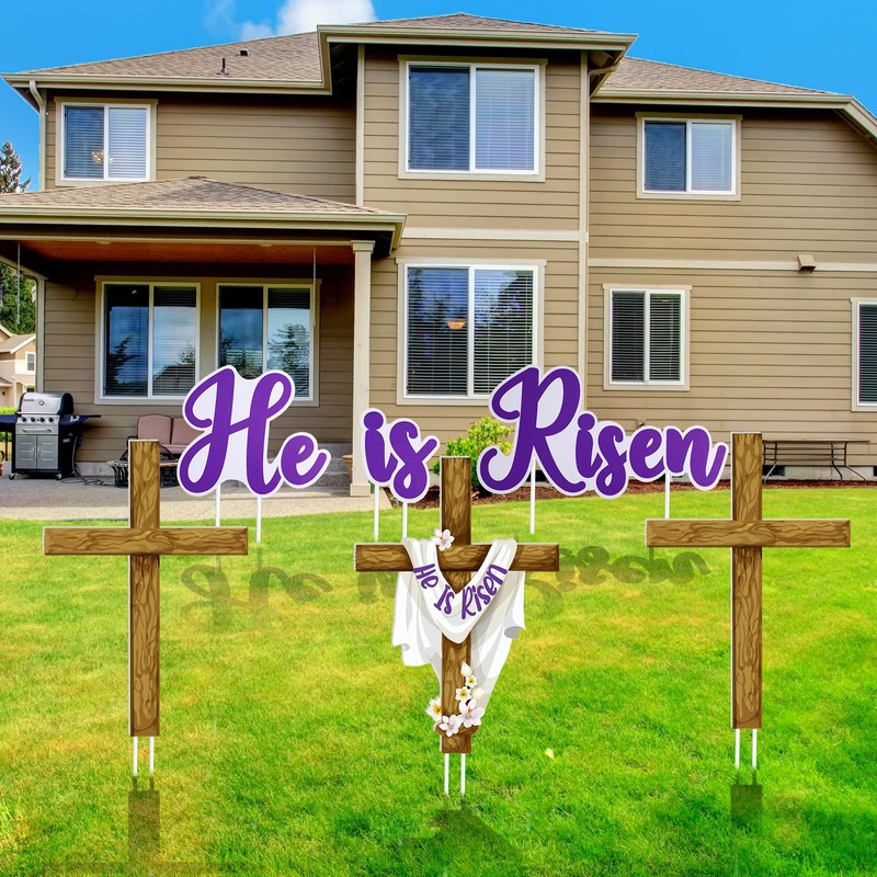 6 Pieces Happy Easter He Is Risen Yard Sign Decorations