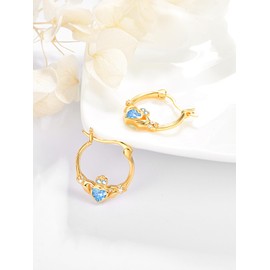 Dreamboat Sterling Silver Claddagh Earrings for Women Gold Celtic Knot Irish Clover Earrings Dangle Earrings Hook Blue March Birthstone Irish Jewelry for Mom, Large, Sterling Silver, Cubic Zirconia