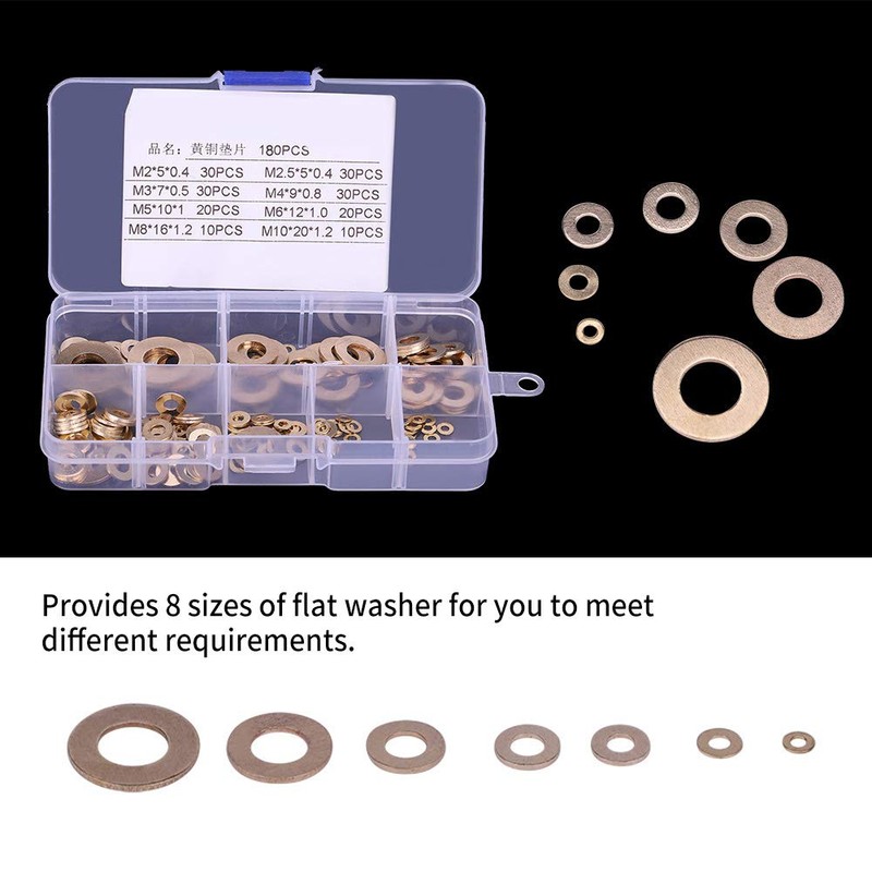 Flat Washers Brass 180pcs Metric Washers 8 Sizes M2 M2.5