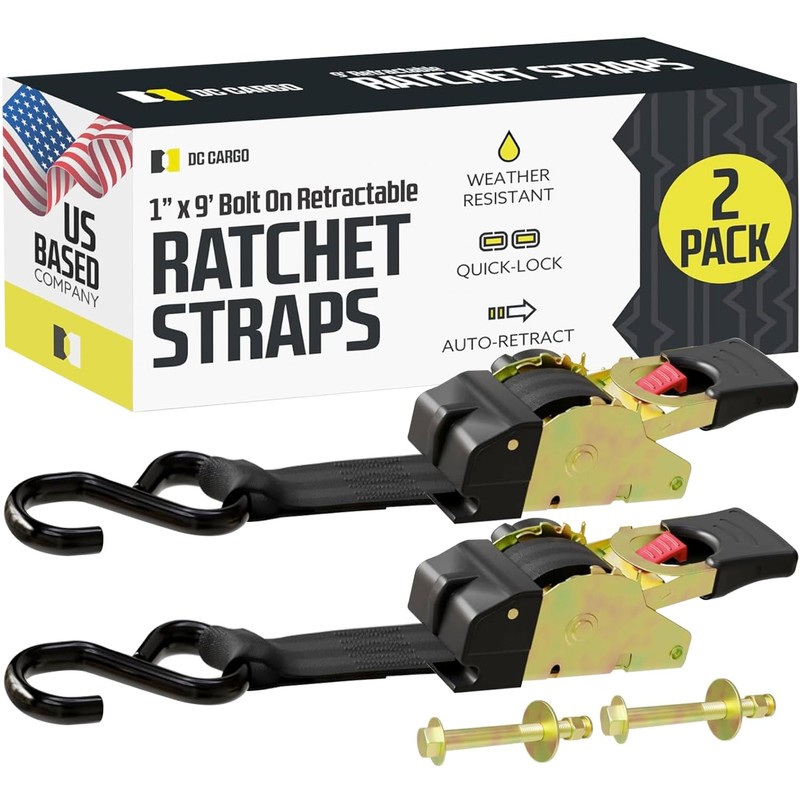 DC Cargo Mall Bolt-on Auto Retractable Ratchet Straps (2-Pack) 1”
