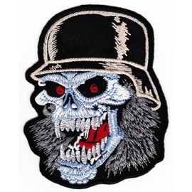 Werewolf Skull Helmet Patch for Iron-On or Sew On Clothes Embroidered Iron-On Patch Applique Biker Zombie Patch Size 8 x 10 cm