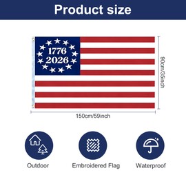FLUUZE 250th USA Anniversary Flag, 1776-2026 Betsy Ross Embroidered Flag, 3x5 ft, Embroidered American Outdoor Flags, 250th Years American Flag Heavy Duty with 2 Brass Grommets