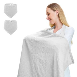 TATAVR Muslin Nursing Cover for Breastfeeding, 360° Full Privacy Breathable 100% Cotton Breastfeeding Cover, Multi-use Car Seat Canopy (Included Two Baby Bibs)