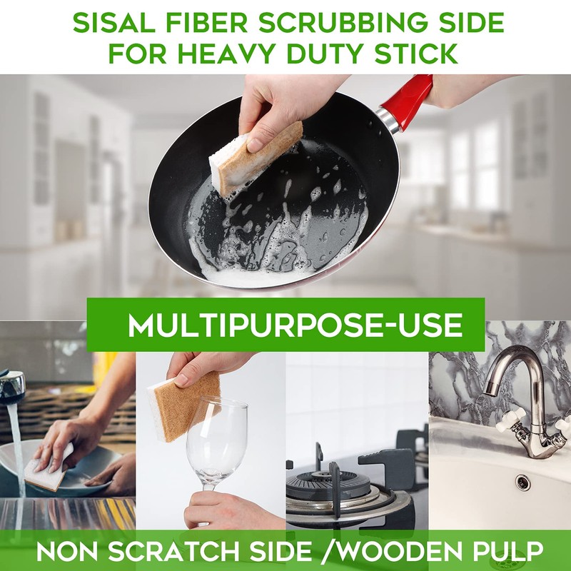 Natural Sponge Kitchen 12Pack,Eco Friendly Non-Scratch Scrub Sponge,Biodegradable Sisal Scrubber