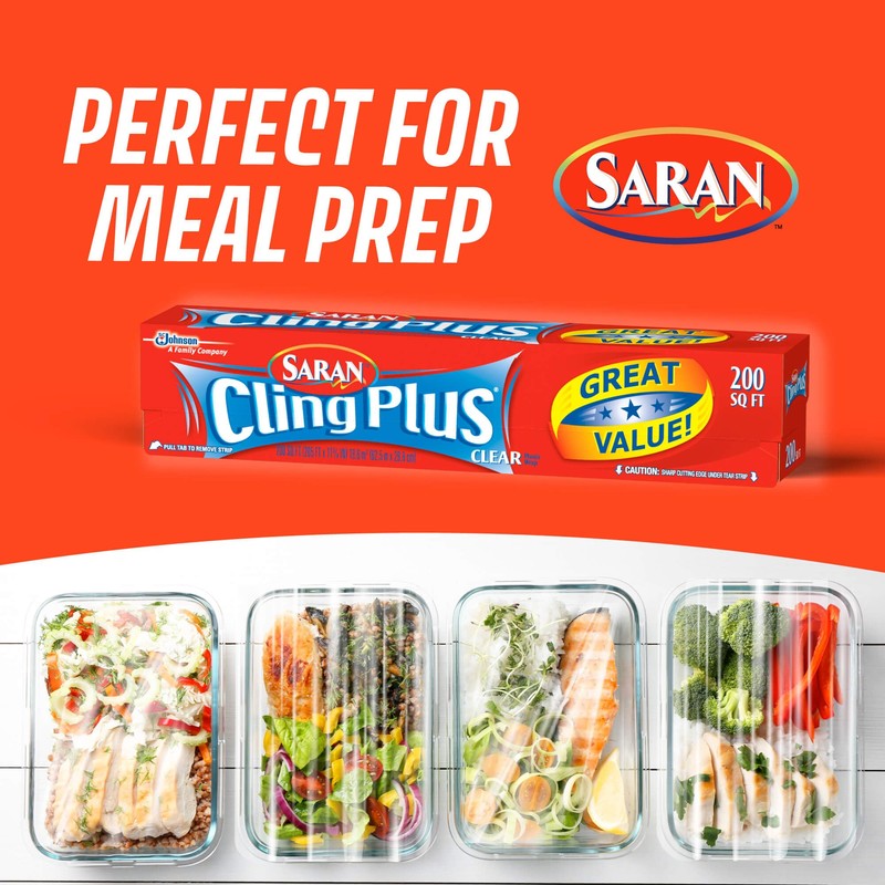 Saran Cling Plus Clear Plastic Wrap, Food Storage, Easy Dispense,