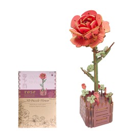 Afeeler 3D Puzzle Wooden Flower, DIY Bloom Craft Model Kits, Wooden Rose Puzzle for Adult, Eternal Flower GIft Set for Mom Birthday Valentine's Day