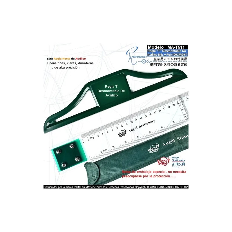 Ma-t511 Regla T Desmontable De Acrílico Tam.100cm40 G5mm