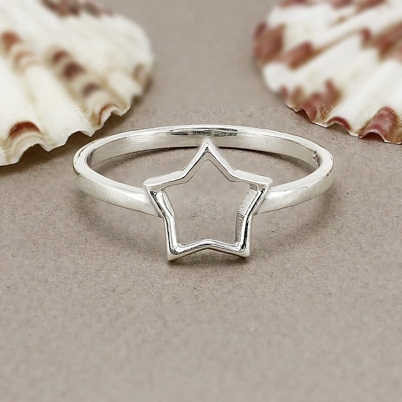 TISHAVI Star Shape Sterling Silver Ring, Size 9, 925 Silver