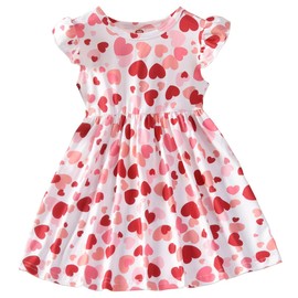 Runytek Girls Ruffle Sleeve Valentines Day Dresses Heart Print Casual Dress Kids Playwear Swing Party Sundress 4-5T